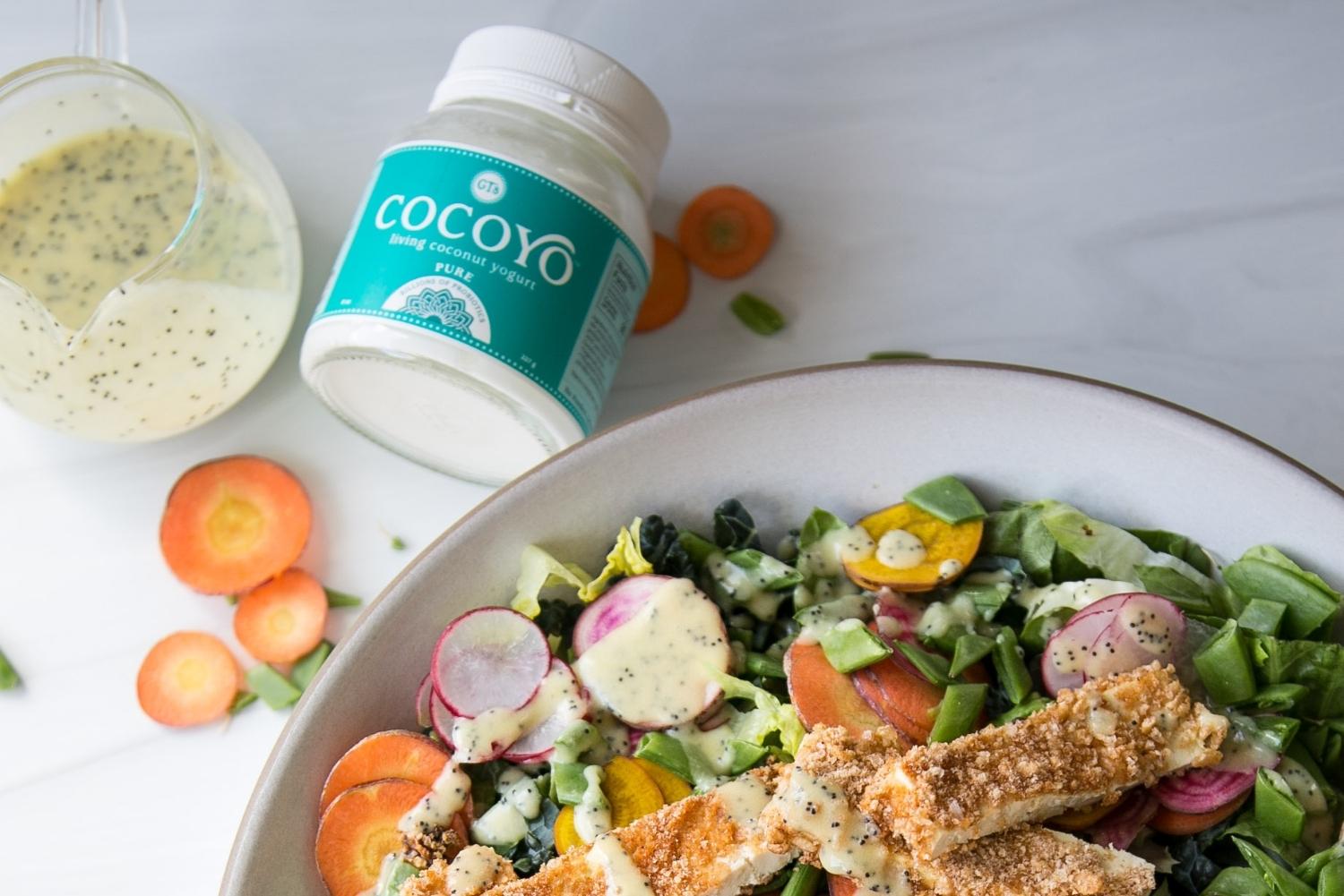 Crispy Baked Tofu Salad and Creamy Lemon Poppy Dressing with COCOYO Pure by Chef Phoebe Lapine