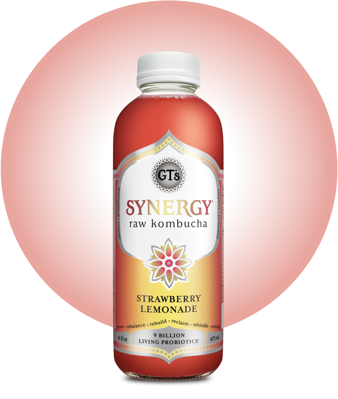 GT's SYNERGY Raw Kombucha Strawberry Lemonade Bottle