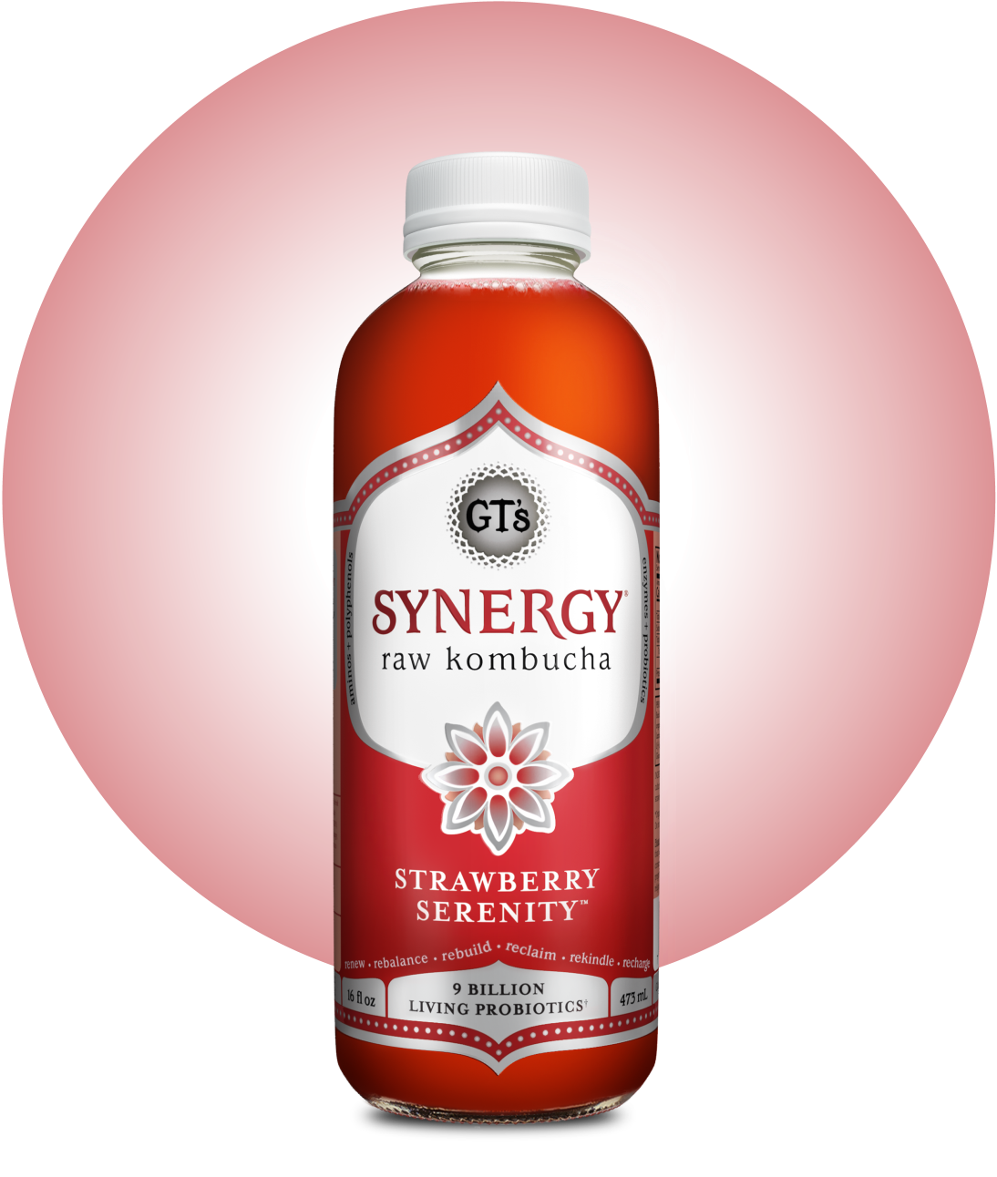 GT's SYNERGY Raw Kombucha Strawberry Serenity Bottle
